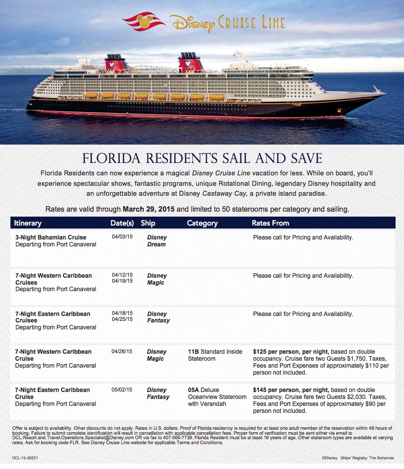 DCL FL Resident Discount 2015