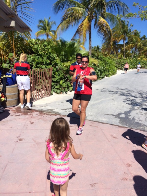 A photo of me finishing the Castaway Cay 5K run