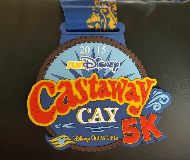 A picture of the race medal for the 2015 Castaway Cay 5K