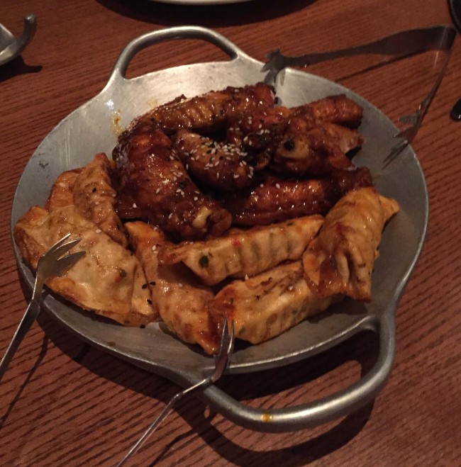 Pork Dumplings and Honey-Coriander Chicken Wings