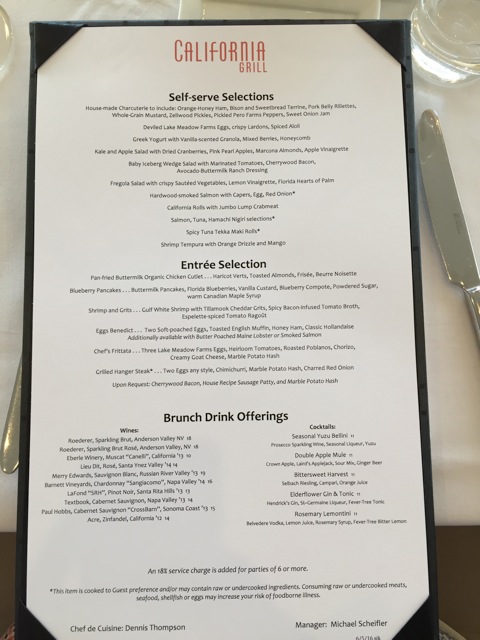 California Grill brunch menu Image by Mary Spina