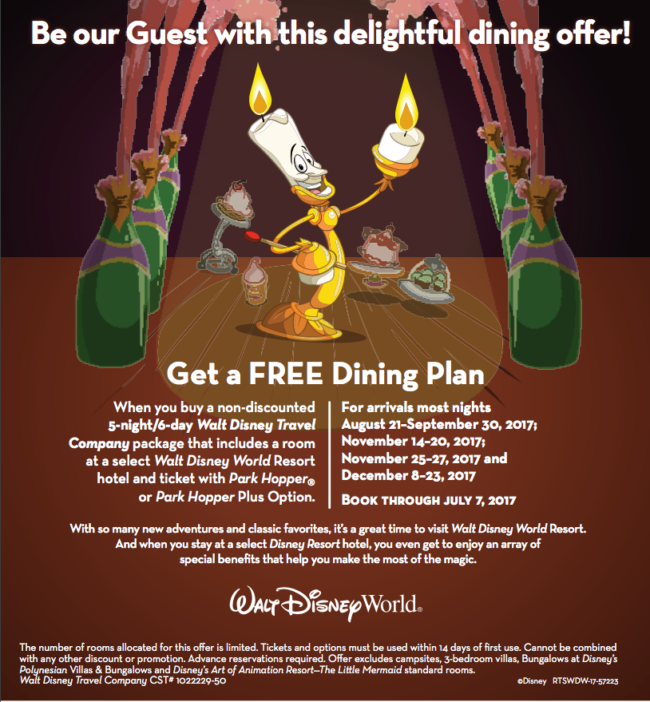 2017 Disney World Free Dining