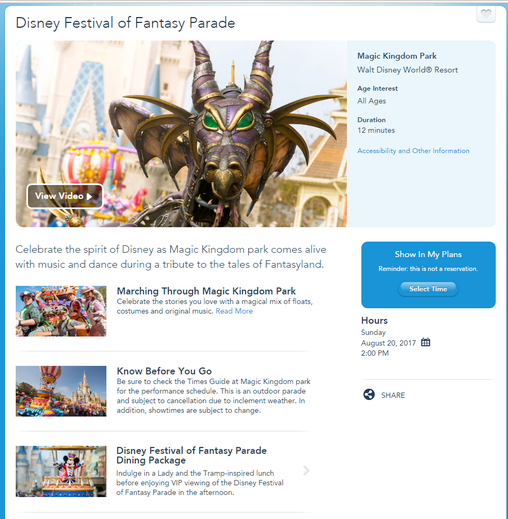 Festival of Fantasy Parade screenshot with parade time